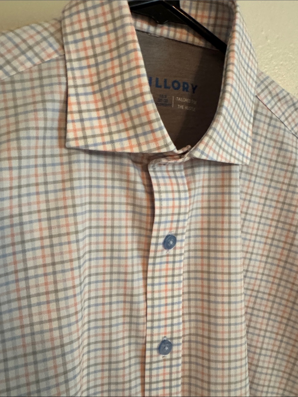 Men's Light Orange and Light Blue Check Dress Shirt - Picture 2 of 7